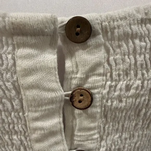 Free People White Picnic Mini Dress Cotton Smocked Puff Sleeve Coquette Cottage - Picture 5 of 9